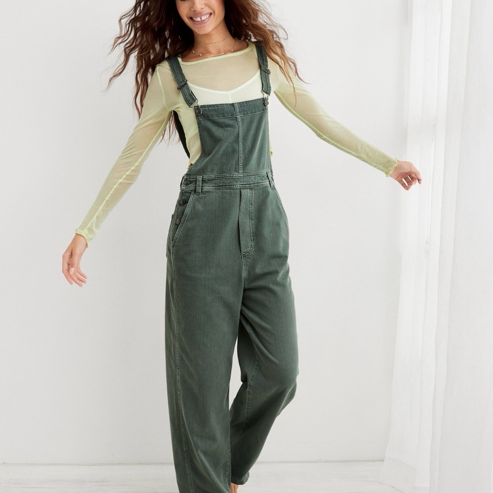 Aerie Y2K Baggy Overalls, Green Palm (NWT)